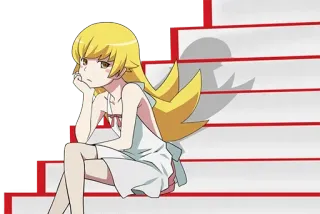 🥱 ca1eaaeb Shinobu Oshino Anime, Fille, Personnage, Assise, Sérieux, Escalier whatsapp sticker