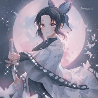 ⭐ df2df04f Shinobu Kocho Demon Slayer Anime, Demon Slayer, Shinobu Kocho, Borboleta, Lua, Espada whatsapp sticker