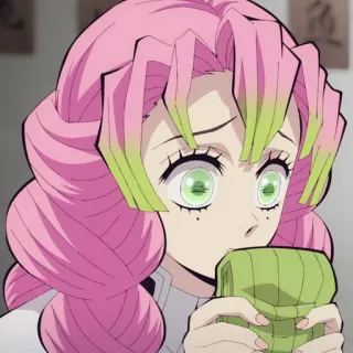 💗 065f6ac0 Mitsuri Kanroji Demon Slayer anime, demon slayer, mitsuri kanroji, pink hair, green eyes, cute, tea whatsapp sticker