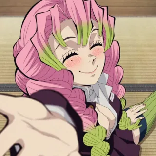 💗 0d409baf Mitsuri Kanroji Demon Slayer anime, demon slayer, mitsuri kanroji, love hashira, manga, pink hair, smiling whatsapp sticker