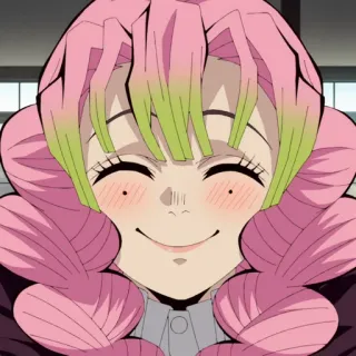 💗 2bd9fdde Mitsuri Kanroji Demon Slayer anime, demon slayer, mitsuri kanroji, pink hair, smiling, cute whatsapp sticker