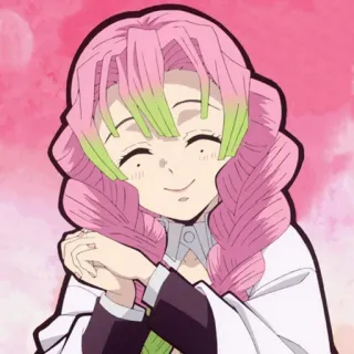💗 3f2f1d64 Mitsuri Kanroji Demon Slayer anime, demon slayer, mitsuri kanroji, pink hair, smile, cartoon, character whatsapp sticker