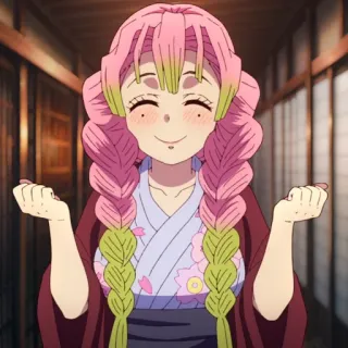 💗 47aa1270 Mitsuri Kanroji Demon Slayer anime, manga, cute, pink hair, smiling, hashira, demon slayer whatsapp sticker