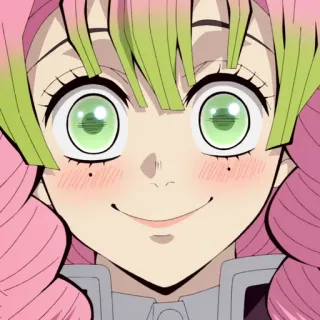 💗 83431f89 Mitsuri Kanroji Demon Slayer anime, demon slayer, mitsuri kanroji, cartoon, smiling, character, cute whatsapp sticker