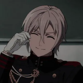 🔲 01e9e072 anime, personaggio, sorridente, mano guantata, uniforme nera whatsapp sticker