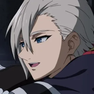 🖇 8a01a86f anime, karakter, rambut perak, mata biru, tersenyum, potret telegram sticker