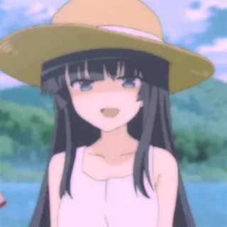 🍰 117c5526 gadis anime, topi, tersenyum, tank top, luar ruangan telegram sticker