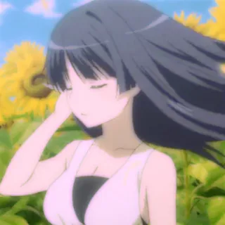 🍰 bc90088e Anime, Gadis, Bunga matahari, Gaun, Ladang, Potret telegram sticker