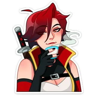 ☕️ ebbd1f24 cartone animato, donna, capelli rossi, anime, spada, caffè telegram sticker