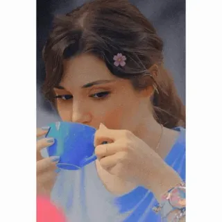 ♥️ 30f811c7 vrouw, thee drinken, thee, persoon, bloem, blauwe beker telegram sticker