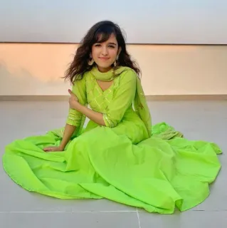 💚 65885415 phụ nữ, Ấn Độ, màu xanh lá cây, chân dung, mỉm cười, trang phục truyền thống telegram sticker