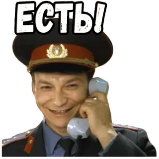 👌 baaad26a ЕСТЬ! man, police officer, phone, russian, smile, happy, yes telegram sticker