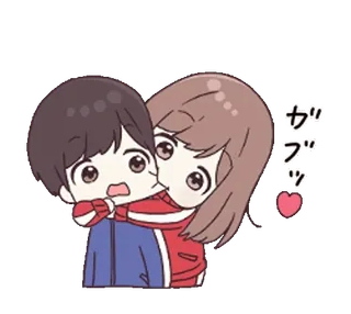 😊 7c01736a カブツ süß, paar, umarmung, liebe, cartoon, anime whatsapp sticker
