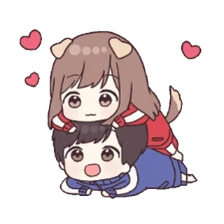 💞 96cd4688 Cartoon, Anime, Süß, Liebe, Herzen, Paar, Hundeohren, Huckepack whatsapp sticker