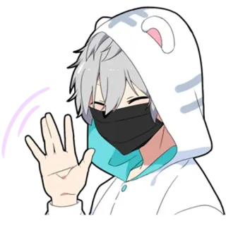 👋 9677de59 Anime, Nhân vật, Con trai, Vẫy tay, Áo hoodie, Tai mèo, Mặt nạ, Tóc trắng telegram sticker