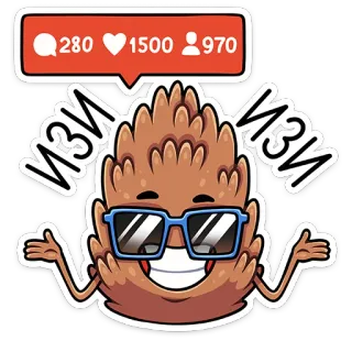 💙 5b9e9274 ИЗИ pomme de pin, lunettes de soleil, dessin animé, sticker, emoji, réseaux sociaux telegram sticker