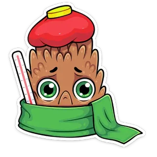 🤒 a9b87ee9 malade, fièvre, thermomètre, compresse froide, froid, grippe, dessin animé, autocollant telegram sticker