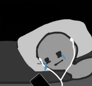 🎯 4f6539b9 menangis, sedih, mendengarkan, musik, tempat tidur whatsapp sticker