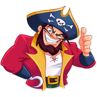 👍 3a8b3c85 bajak laut, kartun, karakter, tengkorak, topi, jenggot, pria, jempol ke atas telegram sticker
