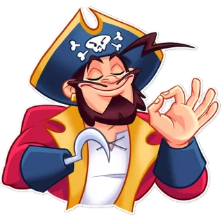 👌 89a585c0 bajak laut, karakter, kartun, kait, topi, gestur OK telegram sticker