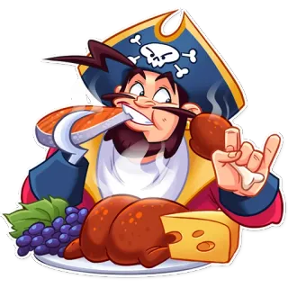 🤤 92f6a1a9 bajak laut, makanan, makan, kartun, tengkorak, topi telegram sticker