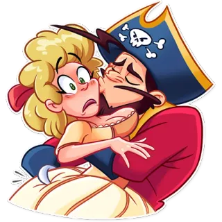 😚 aacd2387 bajak laut, berciuman, romantis, kartun, bajak laut, cium, pasangan telegram sticker