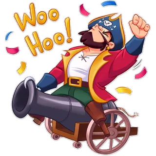 🥳 cc283411 Woo Hoo! bajak laut, perayaan, meriam, pesta, kartun, kegembiraan, kebahagiaan telegram sticker