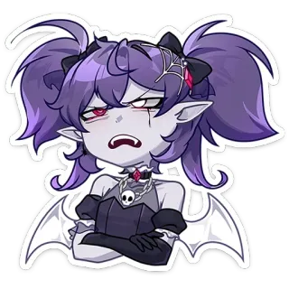 🙄 4da83505 Anime, Desenho animado, Vampiro, Gótico, Adesivo, Fofo, Cabelo roxo, Garota, Asas de morcego whatsapp sticker