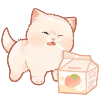 😖 d70e3f37 gato, melocotón, leche, lindo, animal, cartón, bebida telegram sticker