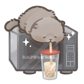 😒 edee8147 Kapebeans. gato, boba, bebida, dibujo animado, lindo, microondas, animal, kawaii telegram sticker