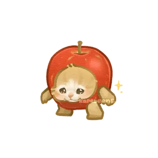 🥺 f712e7fb kareseons gato, gatito, manzana, fruta, lindo, animal, Kareseons telegram sticker