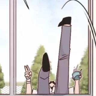 📎 44e0657b jendela, orang, kaki, kartun, simbol perdamaian whatsapp sticker