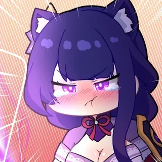 😠 58e20dba Raiden Shogun Genshin Impact Anime, Videogame, Schattig, Huilend, Paars haar, Kattenoren telegram sticker