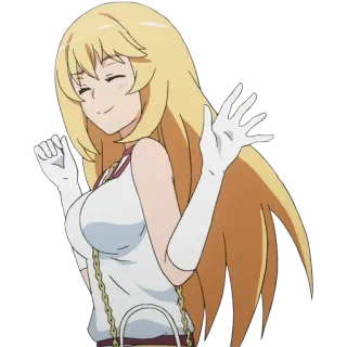 👋 5f4e8647 สาวอนิเมะ, ผมบลอนด์, ถุงมือ, ยิ้ม, มีความสุข telegram sticker