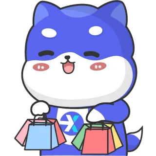 🛍 5e0db226 hond, boodschappentassen, schattig, cartoon, winkelen whatsapp sticker