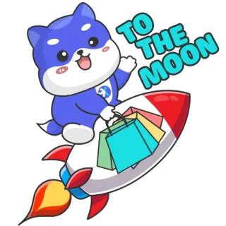 🚀 cb99152b TO THE MOON hond, raket, maan, shoppen, cartoon, sticker whatsapp sticker