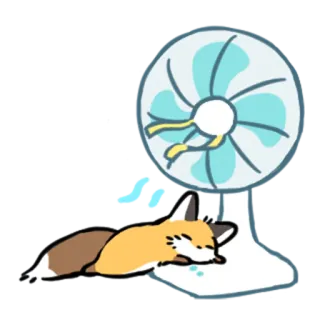 🥵 f34b5d76 fox, fan, sleeping, cute, animal, cartoon, kawaii, summer telegram sticker