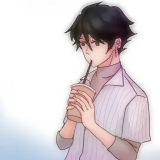 🐾 962c8579 Anime, Masculino, Bebendo, Retrato, Desenho animado, Jovem telegram sticker