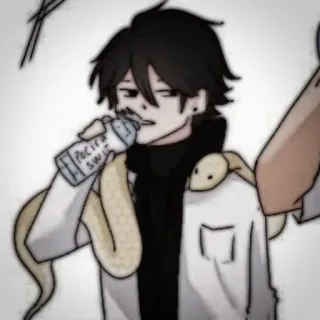 🐾 a9daaa31 Pacifa Swit anime, rắn, uống, hoạt hình, chai, người, tóc đen, bông tai whatsapp sticker