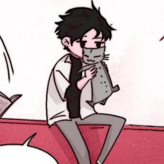 🦎 02be4c53 男, 猫, ハグ, 漫画, 灰色, 白 telegram sticker