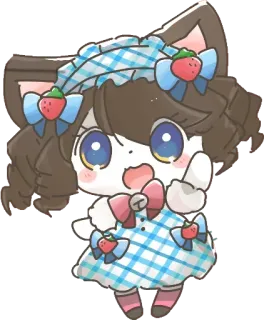 👋 df476a13 Katze, Anime, Niedlich, Kawaii, Erdbeere, Schleife whatsapp sticker
