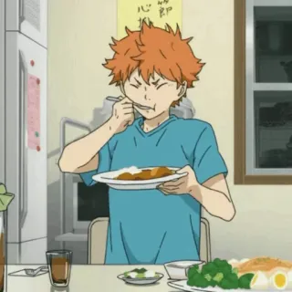 🌙 d5fc4027 Hinata Shoyo Haikyuu!! Anime, Cartoon, Jongen, Oranje haar, Eten, Maaltijd, Voedsel, Hinata Shoyo, Haikyuu telegram sticker