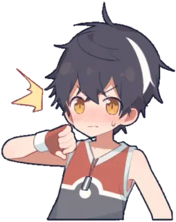 😳 eb8119a8 애니메이션, 만화, 캐릭터, 소년, 빨간 조끼, 얼굴 붉힘, 귀여운 telegram sticker