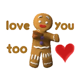 😘 881d7637 Gingerbread Man Shrek love you too ขนมปังขิง, ความรัก, เชร็ค, หัวใจ, การ์ตูน telegram sticker
