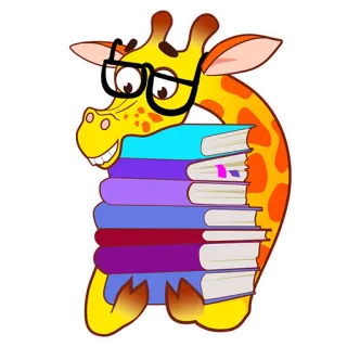 🤓 5755c8ba jerapah, buku, membaca, pendidikan, hewan, kacamata, kartun telegram sticker