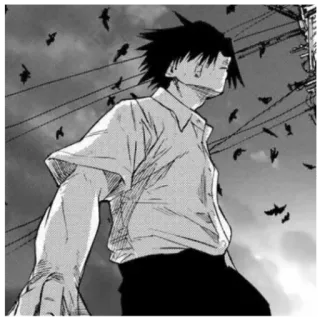 🗯 a06f29fa アニメ, マンガ, 白黒, キャラクター, 少年, 雲 telegram sticker