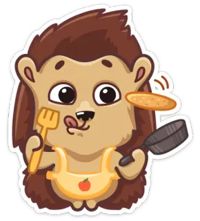 🍳 28a6f1b0 egel, koken, pannenkoek, schattig, dier, eten, vork, pan telegram sticker