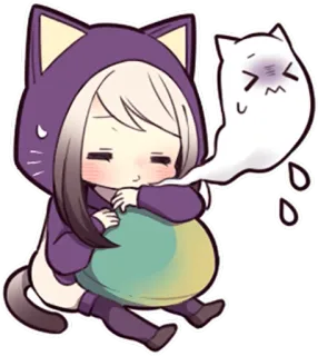 ☠ 89214a40 Чиби, Аниме, Кот, Мультфильм, Каваий, Милый, Наклейка telegram sticker