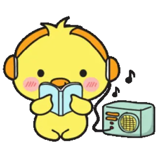 📻 68842981 lucu, binatang, ayam, membaca, headphone, musik, radio telegram sticker