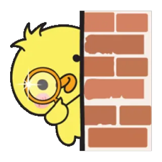 🙃 f36c6d8e bebek, kaca pembesar, mengintip, dinding bata, imut, detektif telegram sticker